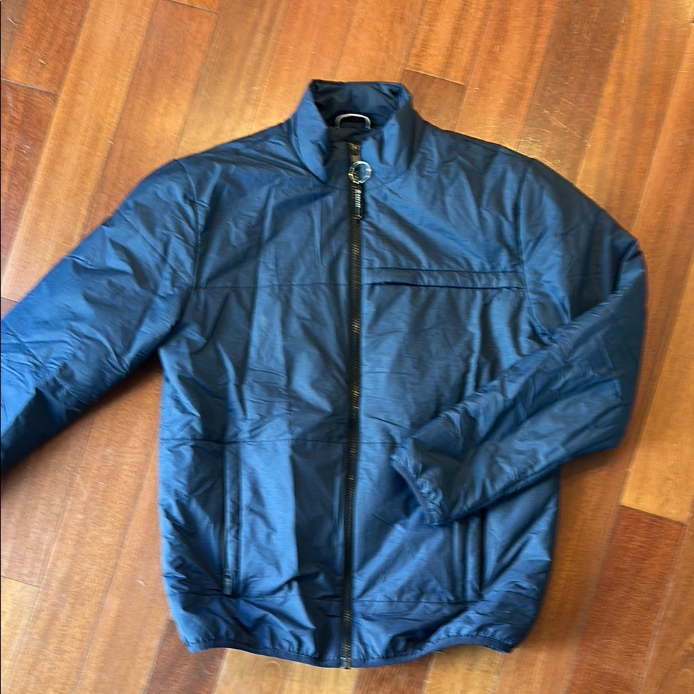 Blue Quilted Puffer Jacket with Stand-Up Collar